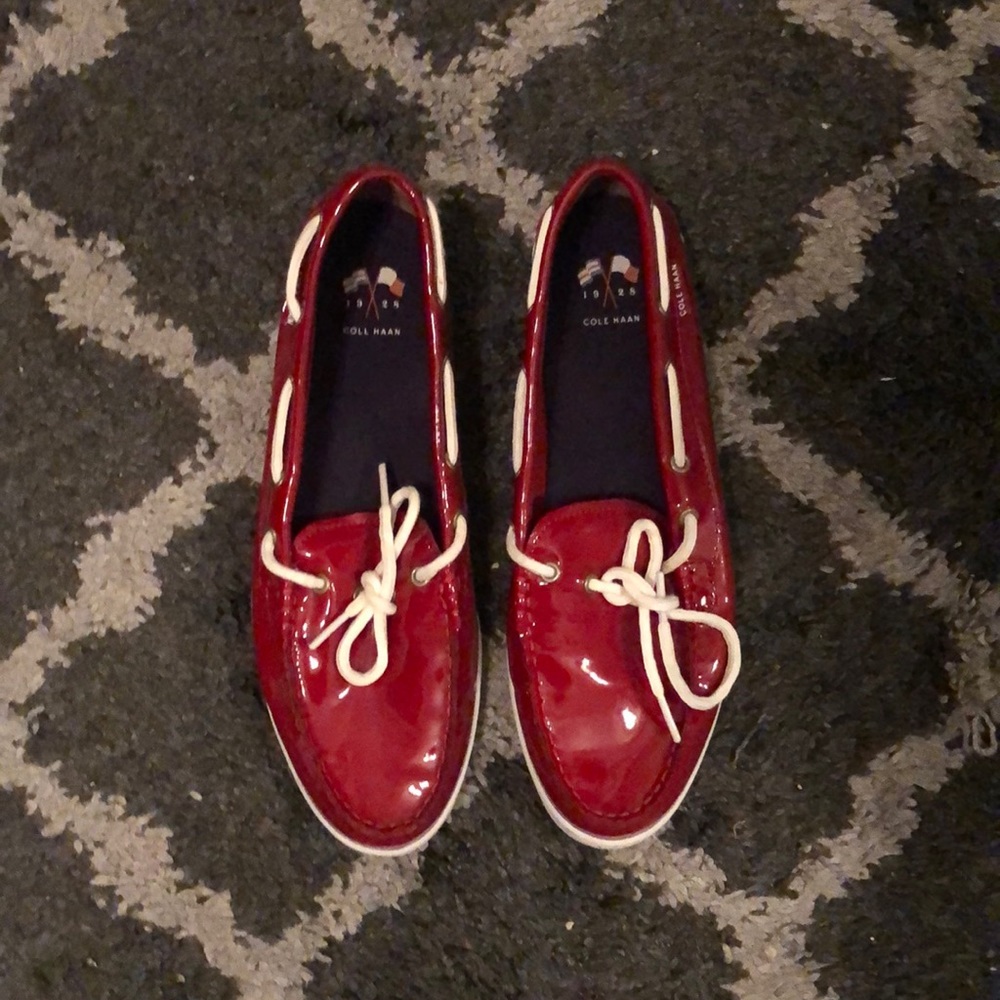 Cole Haan Red Patent Leather Boat Shoes